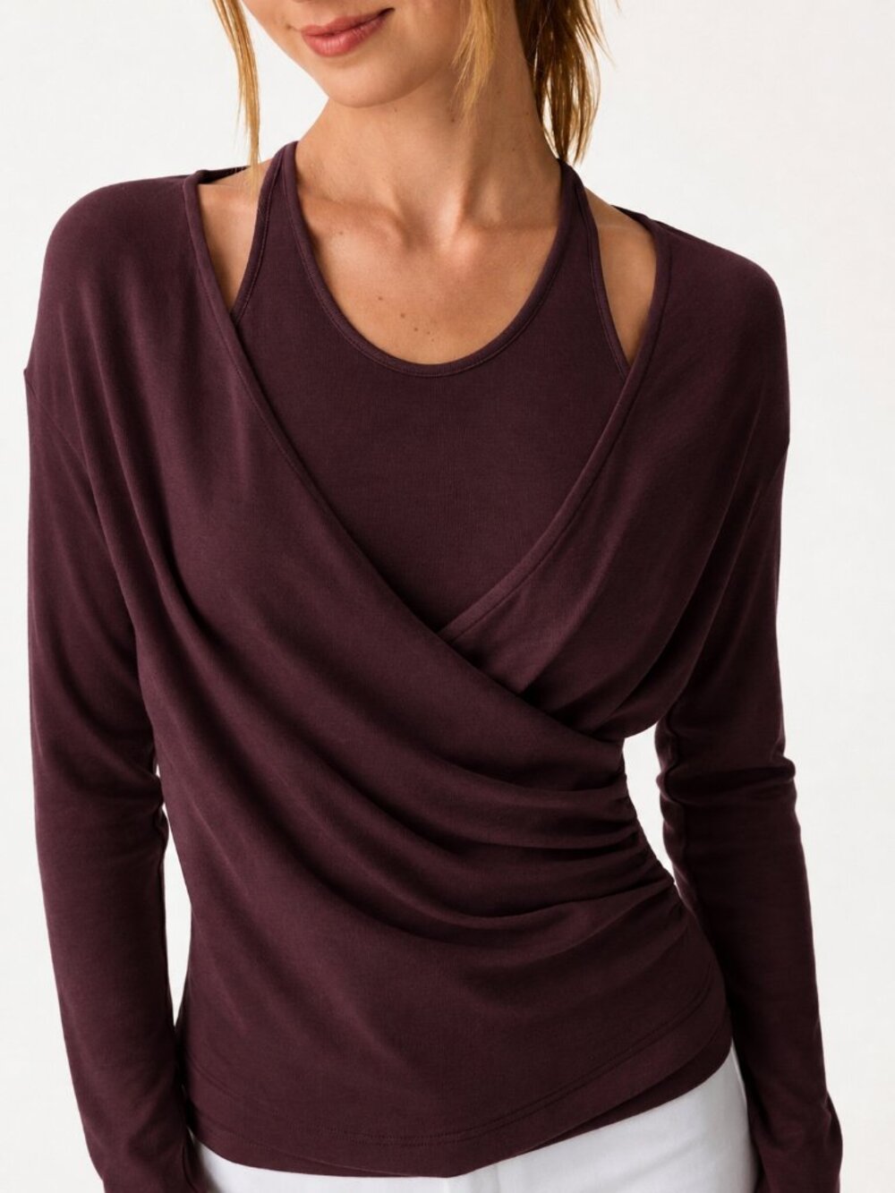 NWOT OGL Two-Piece Set Cami with Surplice Ruched Top Wine XL - Picture 3 of 14